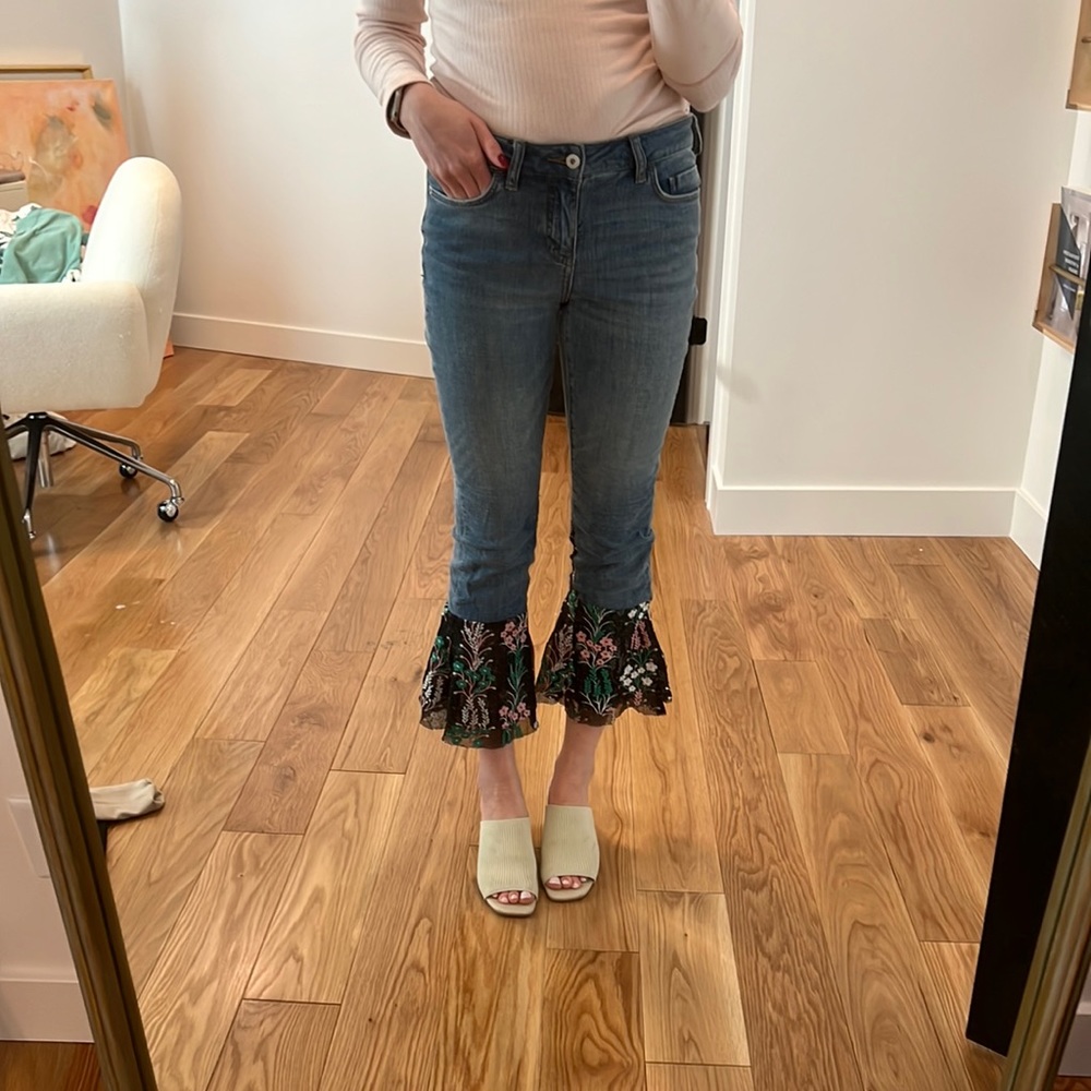 Anthro floral flare pants